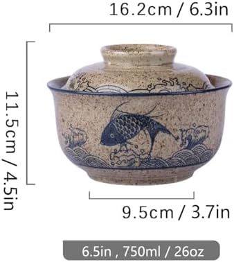Ceramic Ramen Bowl Set, 800ml, with Lid, Spoon and Chopsticks