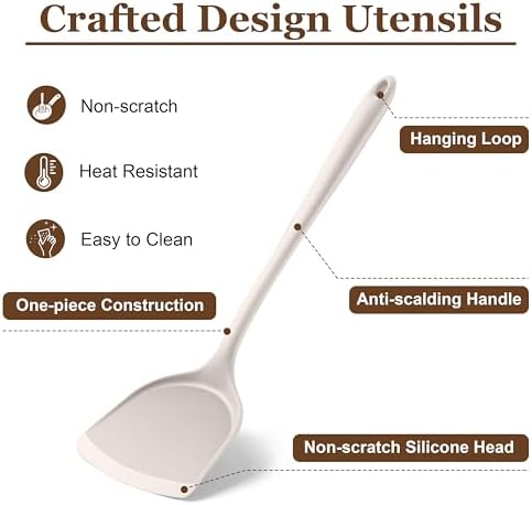 LIANYU Non-Toxic Kitchen Cooking Utensils Set, 8Pcs Khaki Silicone