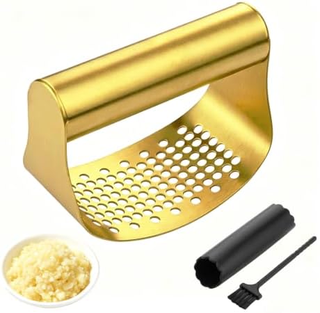 Smilecat Gold Stainless Steel Garlic Press Rocker Set