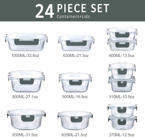 M MCIRCO 24 Piece Glass Food Storage Containers with Lids
