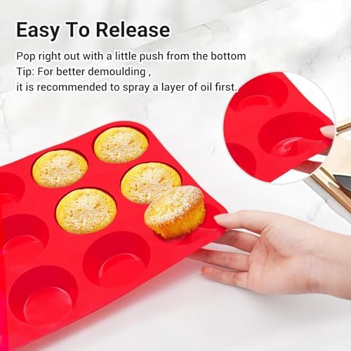 Redfly 2 Pack Silicone Muffin Pans for Baking & Cupcake Pan - 12 Cup