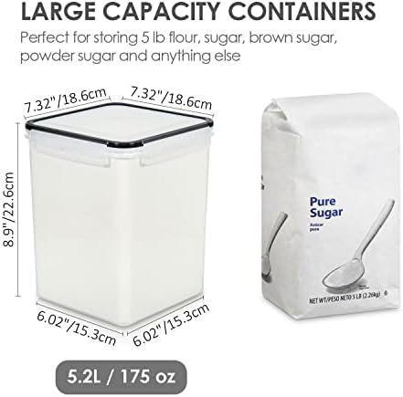 Vtopmart 4 Pack Black 5.2L Flour and Sugar Storage Containers