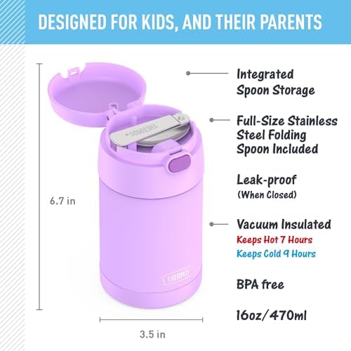 THERMOS FUNTAINER Food Jar with Spoon, 16oz, Neon Purple