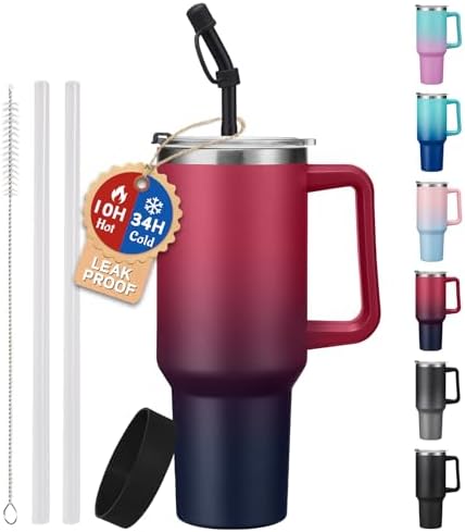 ICIOI 40 oz Tumbler with Handle and Straw - Spill Proof Travel Coffee
