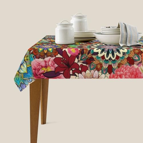 Rectangle 54x72 Boho Floral Table Cloth Colorful Flowers Tablecloth