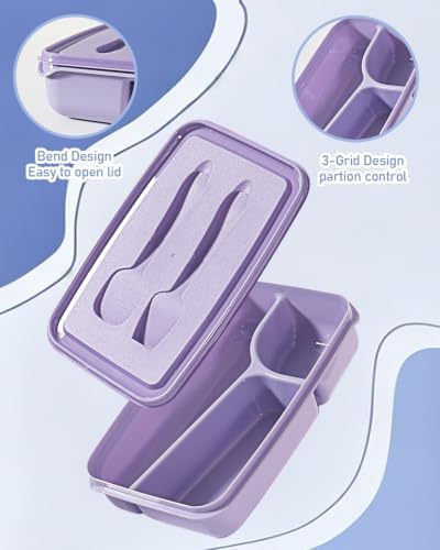 Meal Prep Containers, 4 Pack 3 Compartments Bento Lunch Box