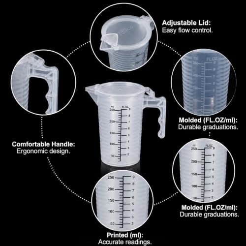 250ml Plastic Graduated Beaker, 2 Pack 9oz Plastic Measuring Cup with