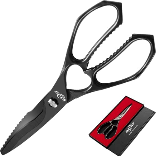 SUCCFLY Heavy Duty Kitchen Scissors for Food Titanium Plated Black