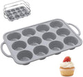12-Cup Mini Silicone Muffin Pan with Reinforced Steel Frame,Metallic