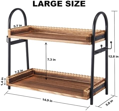 BDBDYEAY 2-Tier Coffee Bar Organizer with 4 Cup Holder Hooks