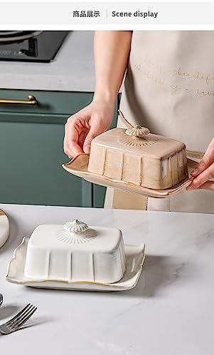 WAIT FLY Vintage Ceramic Butter Dish with Lid for Kitchen Countertop