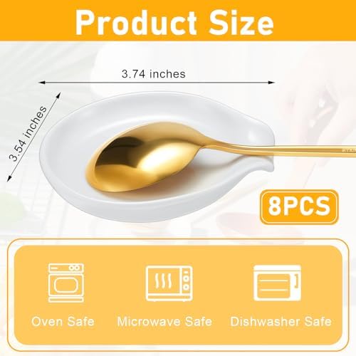 Irenare 8 Pcs Ceramic Spoon Rest for Stove Top, 3.74 Inch, White