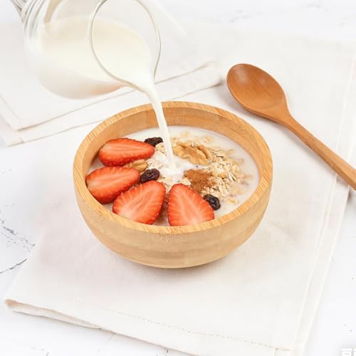 Soup Bowls Set of 2 for Dessert/Cereal/Pasta/Fruit | Natural Bamboo