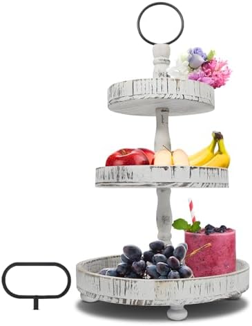 Adjustable 3 Tiered Tray Stand with Interchangeable Handles, White