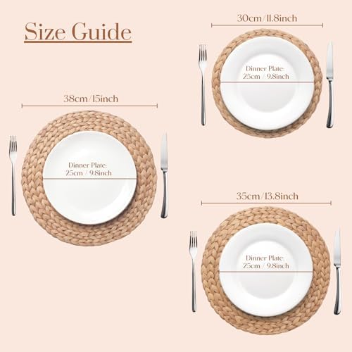 Round Woven Placemats Set of 4, Natural Water Hyacinth Place Mats