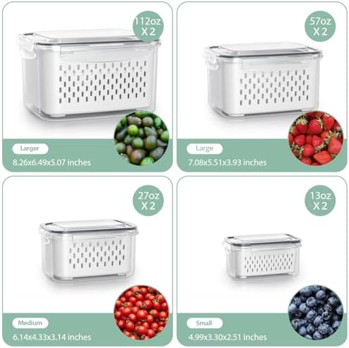 Anysig 8 Pack Fridge Fruit Storage Containers, Removable Colander