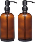 2 Pack Amber Glass Soap Dispensers, 16 Ounce