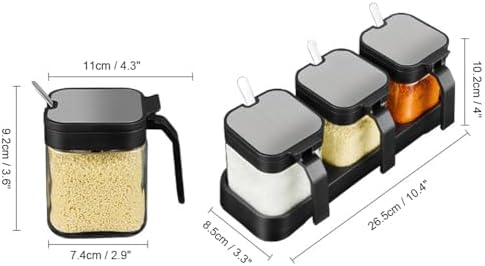 LOYUYU Condiment Jar Spice Container with Lids and Spoons, 250ml Clear