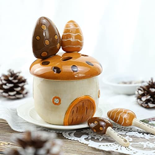 Sizikato 4pcs Porcelain Measuring Spoons with Base, Cartoon Mushroom