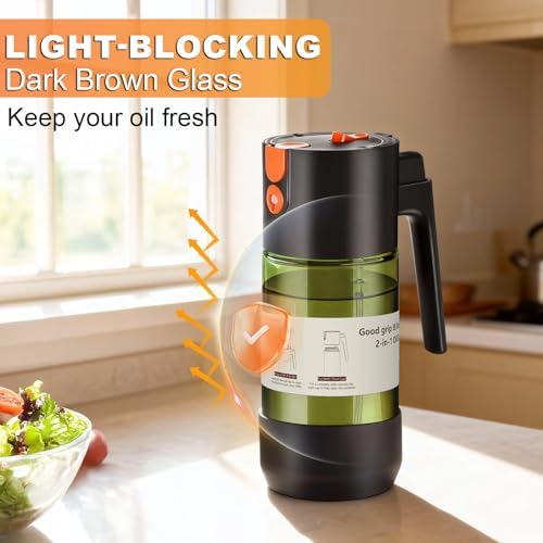 2-in-1 Oil Sprayer for Cooking, 500ml Dark Glass