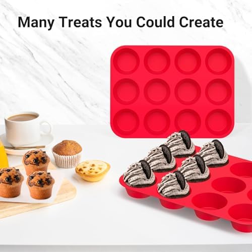 Redfly 2 Pack Silicone Muffin Pans for Baking & Cupcake Pan - 12 Cup
