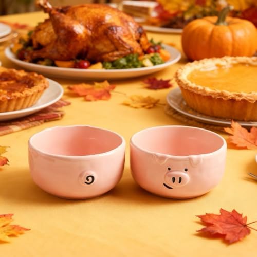Pink Ceramic Pig Bowls, Set of 3, 13 oz