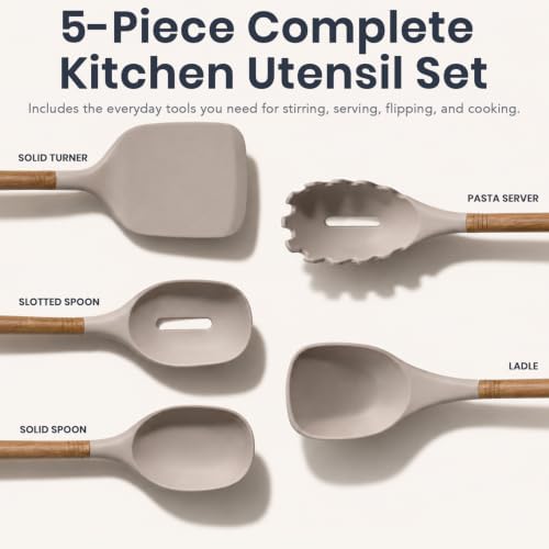 Silicone Kitchen Utensil Set, 5-Piece Brown