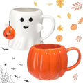 LemonRoad 2 Pcs 14 oz Halloween Ceramic Mugs, 3D Ghost Pumpkin