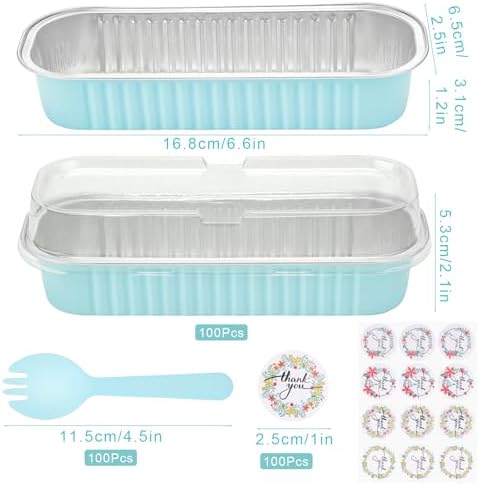 100Pack Mini Cake Pans Disposable Mini Loaf Pans with Lids and Spoons