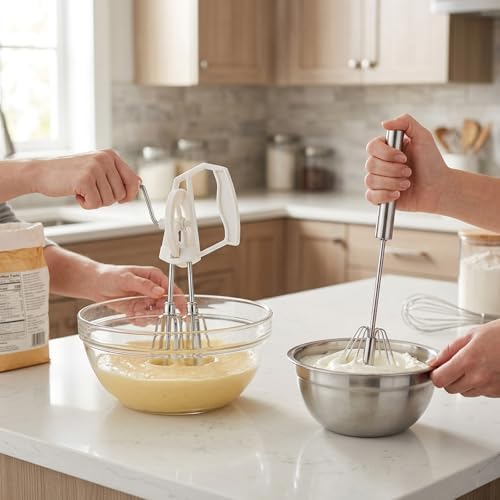 2 PCS Egg Beaters Hand Crank, Manual Egg Whisker Set with Stainless