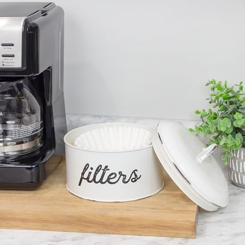 AuldHome Design Basket Coffee Filter Holder, White Enamel Filter