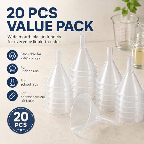 RHBLME 20 PCS Plastic Funnels Set, 4.7 Inch Wide Mouth Clear Plastic
