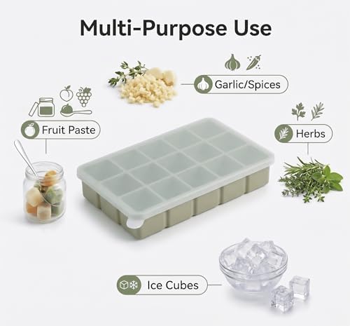 1 Tbsp Silicone Freezer Tray, 3 Pack with Lids & spoon, BPA-Free