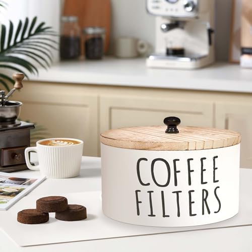 KAYIN Coffee Filter Holder, 78oz Wooden Container with Bamboo Lid