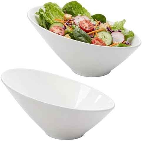 Yesland 24oz White Ceramic Serving Bowls Set of 2, 9.5" Angled Salad