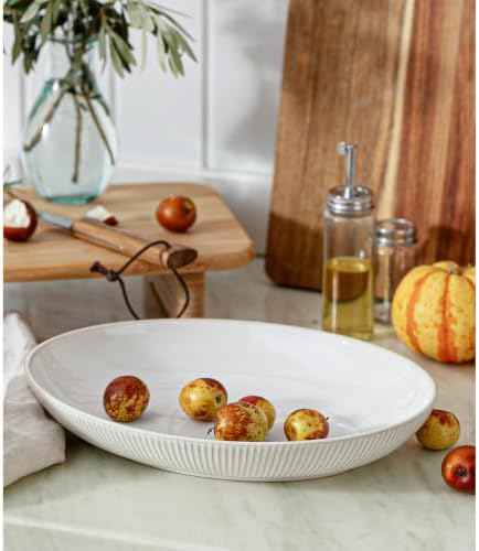 Ceramic Serving Bowls Set of 2, Serving Platters for Entertaining, Stripes