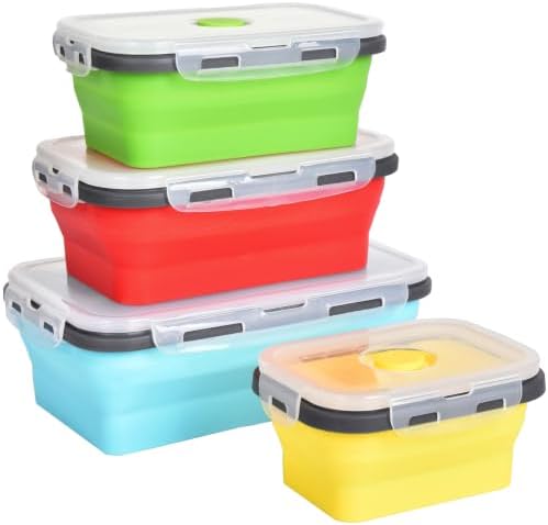 Collapsible Silicone Food Storage Containers, Set of 4 Foldable