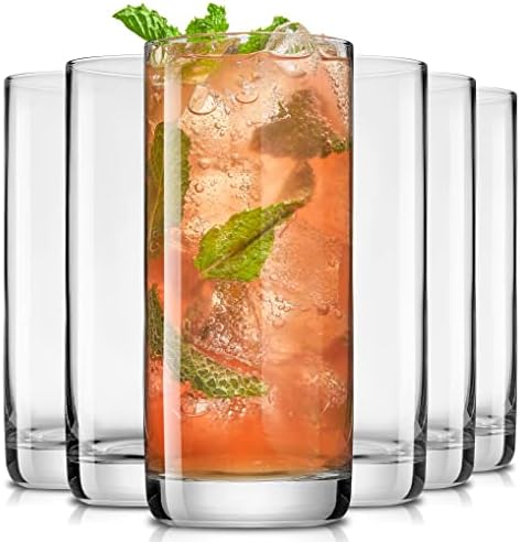 JoyJolt Faye 13oz Highball Glasses, 6pc Tall Glass Sets. Lead-Free