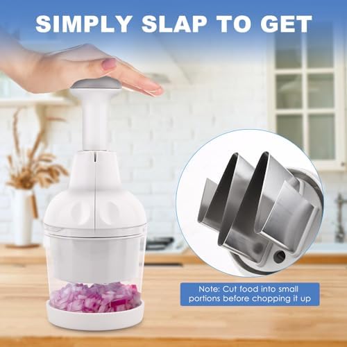 Vegetable Chopper, Food Chopper Manual Hand, Onion, Salad, Garlic, Nut & Veggie Cutter, Dishwasher Safe, White