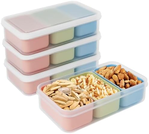 Linkidea 4 Set Mini Snack Containers with 3 Removable Compartments