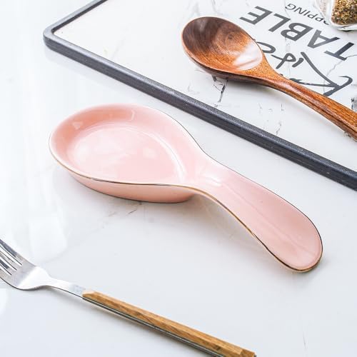 Ceramic Spoon Rest for Stove Top, Pink Spoon Holder Utensil Rest, Cute