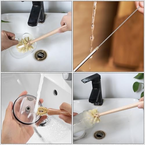 DEBETOOL 3-in-1 Natural Bottle Brush Set, 13.7 Inch Wooden Long Handle