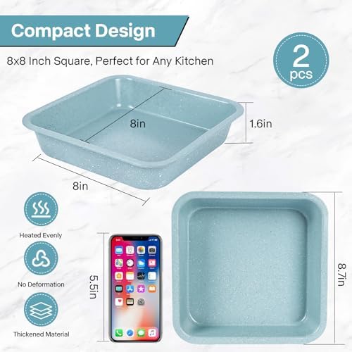 2-Pack 8x8 Nonstick Steel Square Baking Pans, Light Blue