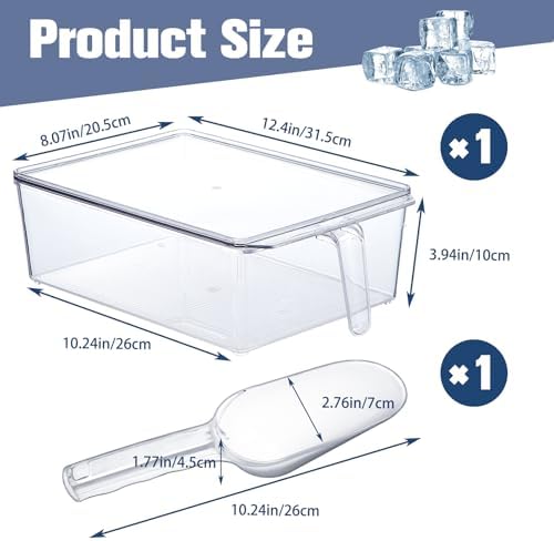 1 Set Ice Storage Bin for Freezer,12.4 x 8.07 x 3.94 Inches