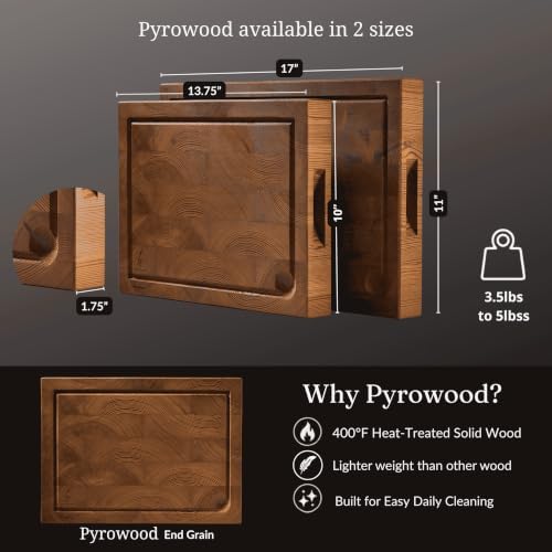 Pyrowood Wood Cutting Board, 10 x 13.75 x 1.75 inches