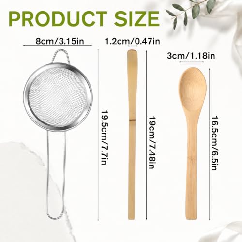 3Pcs Matcha Spoon and Sifter Set, Reusable Small Matcha Strainer