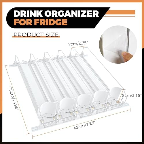 5-Row Drink Organizer for Fridge, Holds 25 Cans