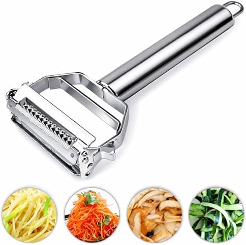 Julienne Peeler, Stainless Steel Vegetable Peeler, Double-Sided Blade