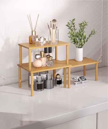 Set of 3 Bamboo Cabinet Organizer Shelf,Medium(Natural)
