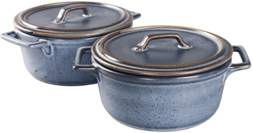 Ceramic Mini Round Cocotte Set of 2 with Lids, Blue